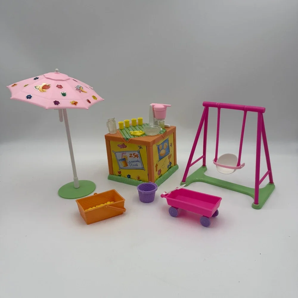 Fisher Price Loving Family Dollhouse Lemonade Stand Swing Wagon Umbrella Set